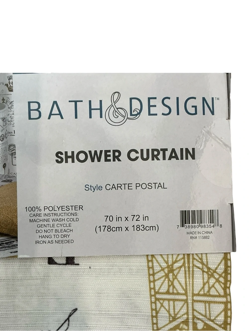 Paris Eiffel Tower Material Fabric Shower Curtain White Gold 70’x 72” NEW
